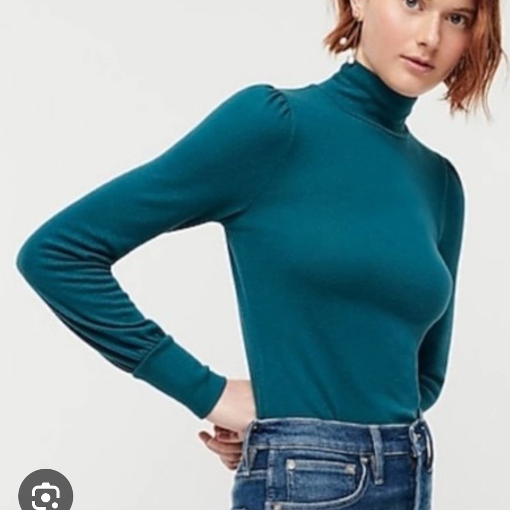 J. Crew Super-soft Puff Shoulder Mock Neck Balloon Sleeve Top - Green